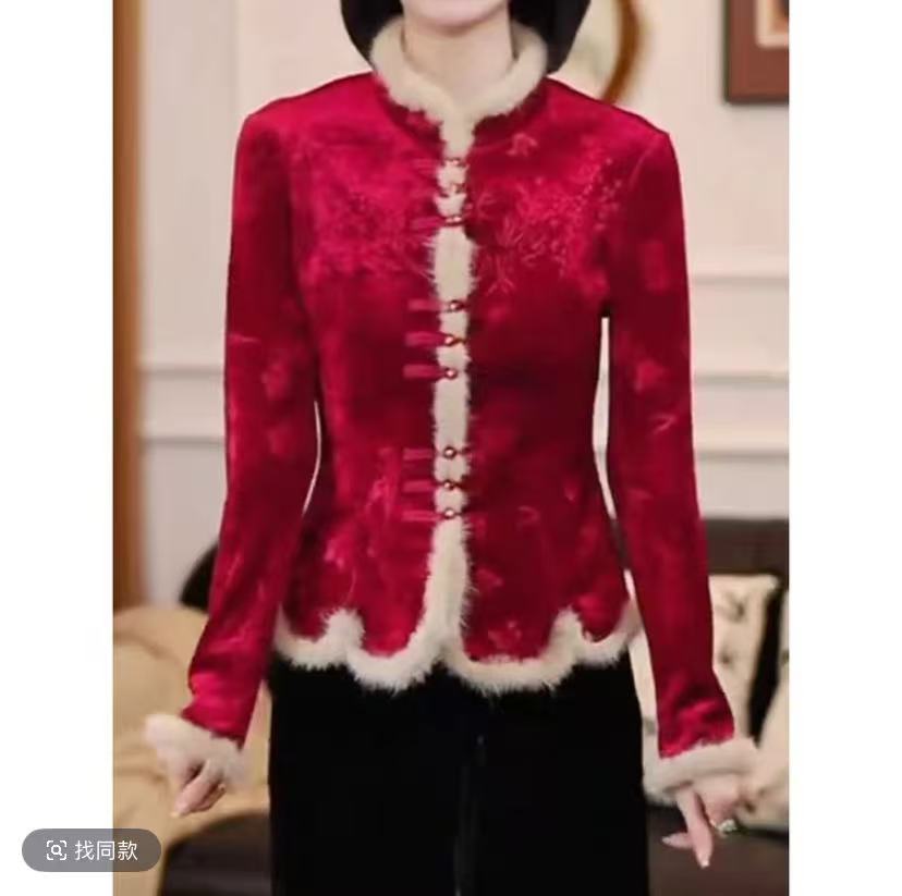 新中式2025秋冬季新款时尚盘扣国风气质打底外穿加绒加厚上衣