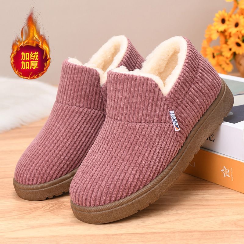 冬季新款加绒加厚保暖妈妈鞋中老年一脚蹬棉靴软底舒适棉鞋妈妈鞋