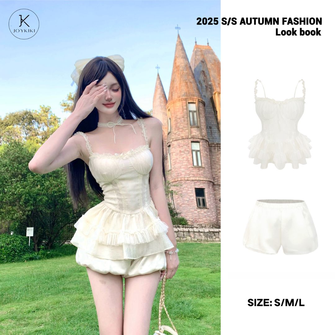 JOY KIKI金金【圣洛利亚】御姐蕾丝拼接纯欲显瘦上衣 J25C092