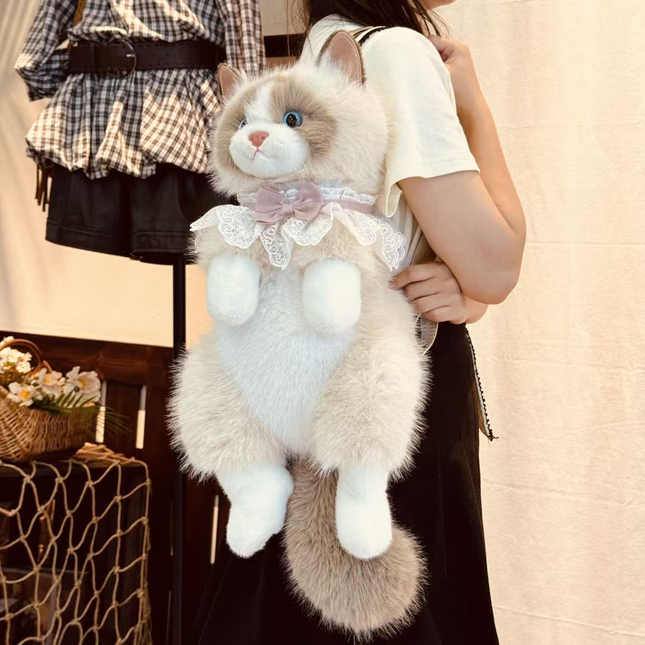 可爱仿真会叫的布偶猫咪毛绒玩具公仔玩偶双肩包送女生生日礼物