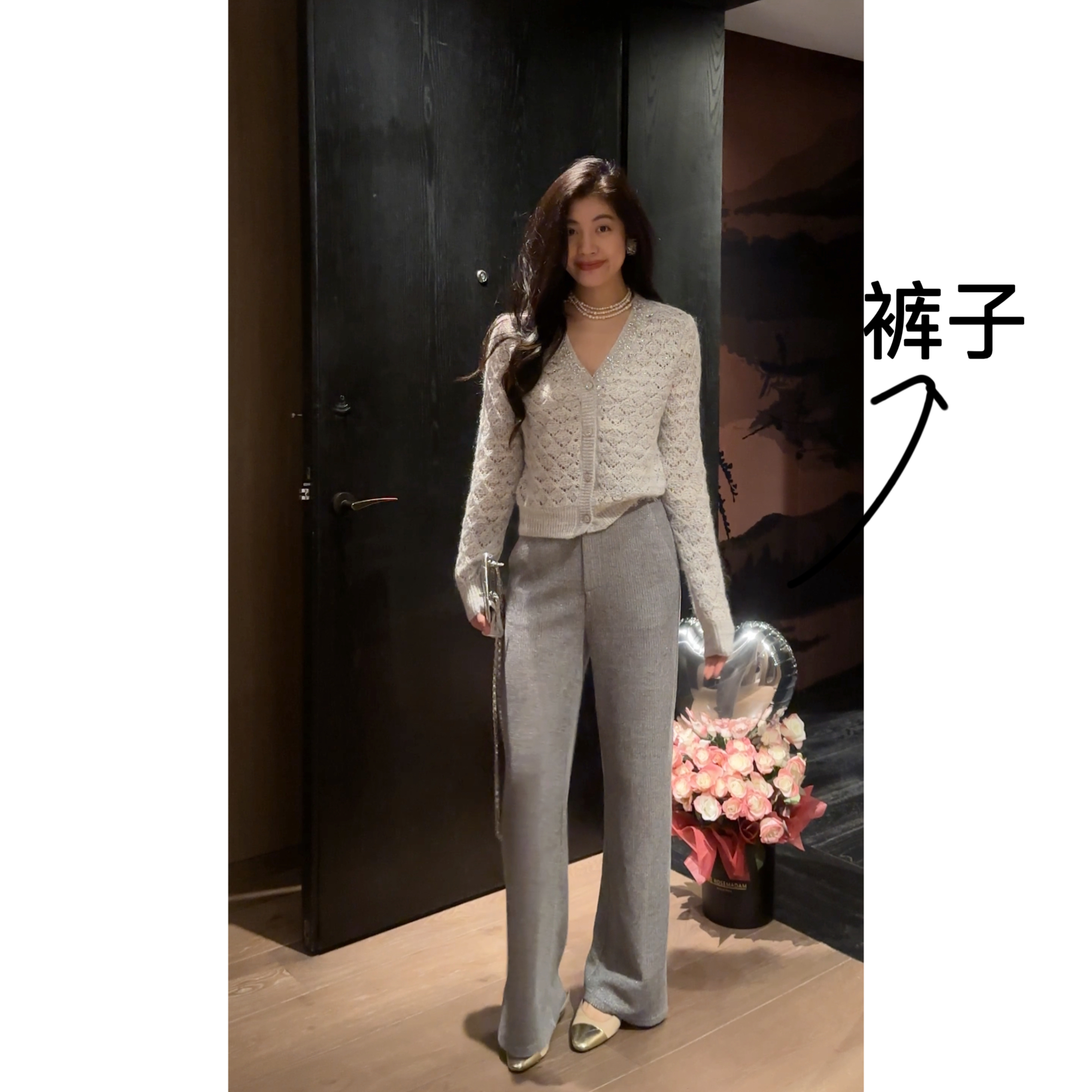 N.COU妮蔻25秋新款蕾丝拼接钉珠腰头高腰显瘦阔腿直筒裤女DY52729