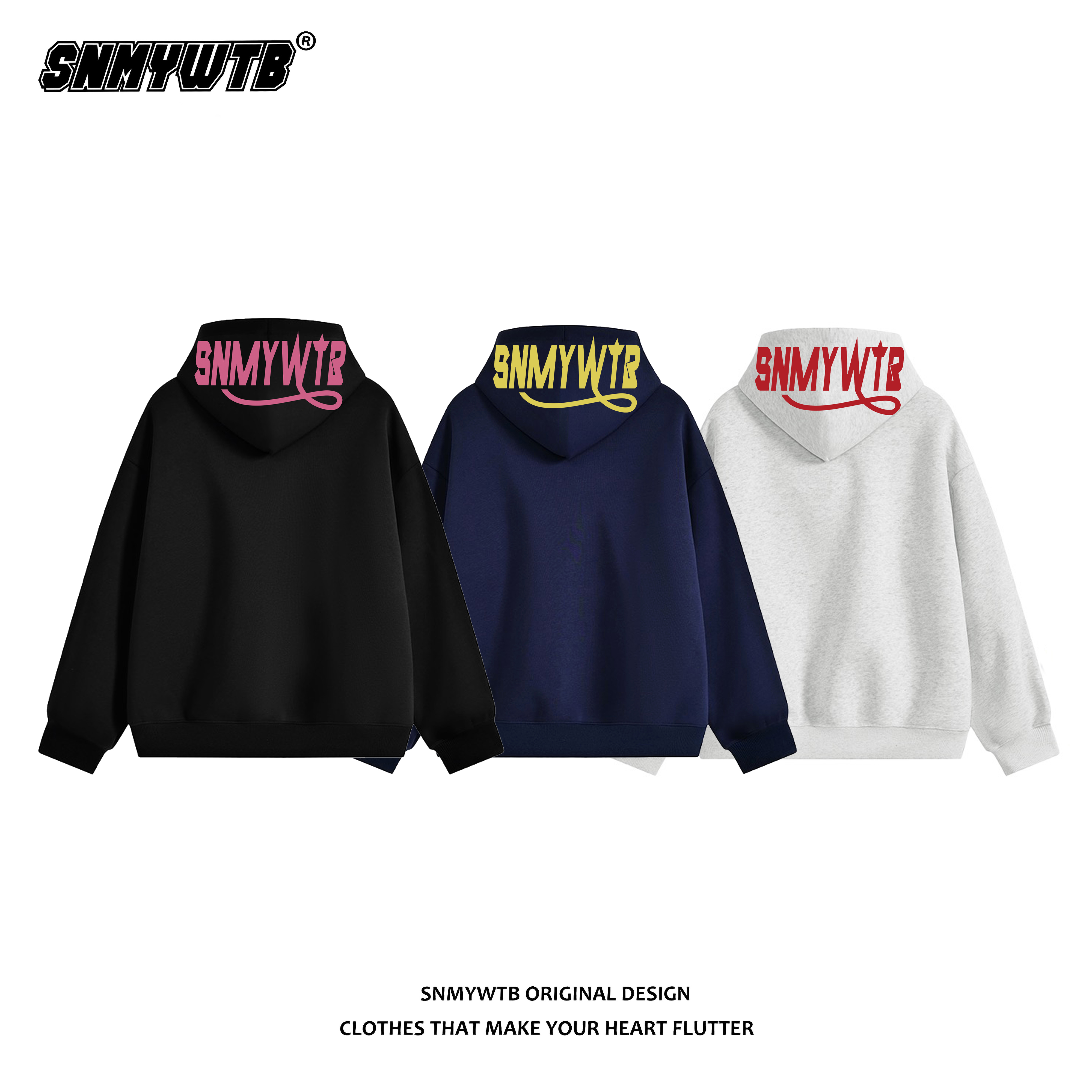 SNMYWTB美式毛巾绣花LOGO连帽卫衣男女百搭秋冬帽衫情侣宽松国潮
