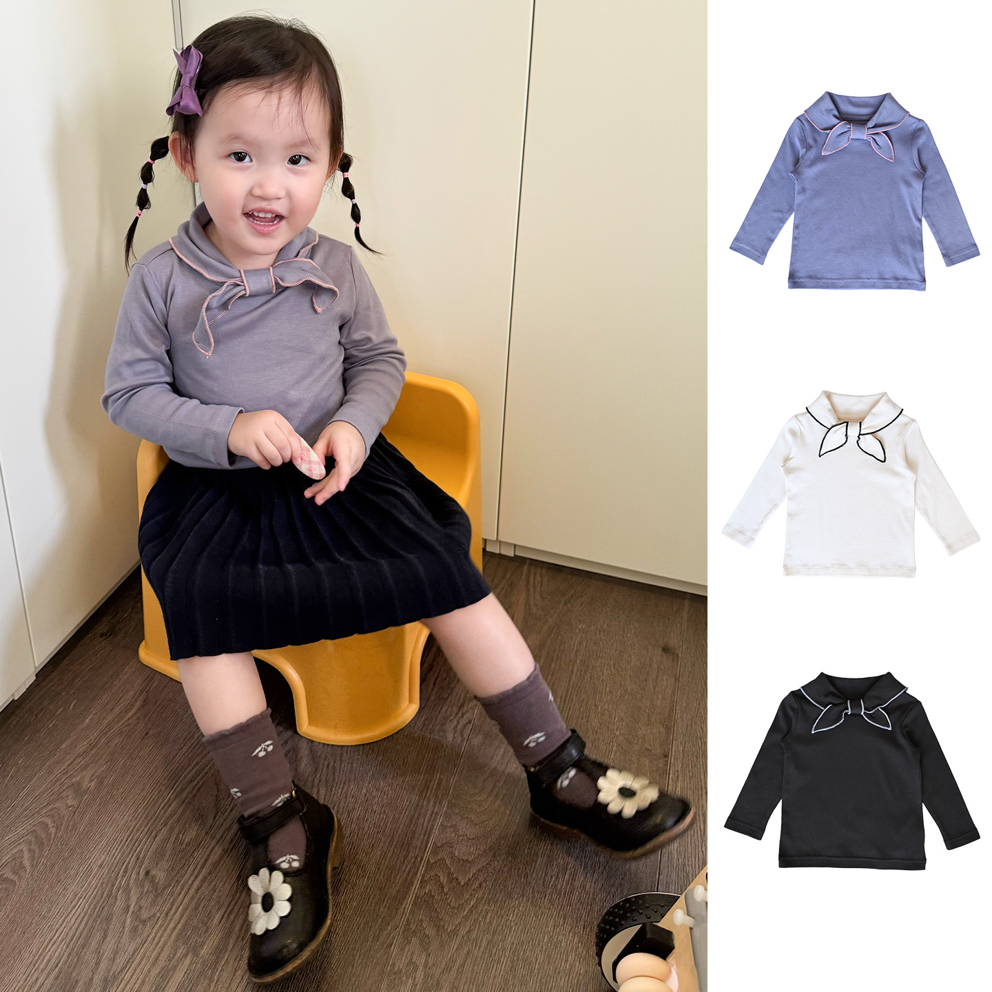 2025新款100%进口匹马棉长袖上衣打底A类男女童春秋季洋气上衣