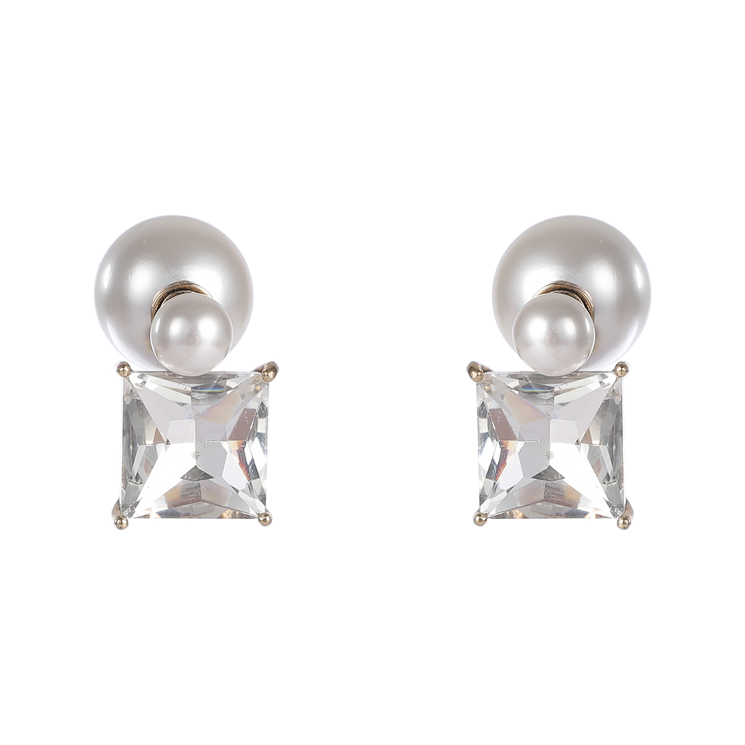 铜合金耳饰 复古方钻吊坠珍珠耳环女轻奢高级感多种戴法耳钉耳饰