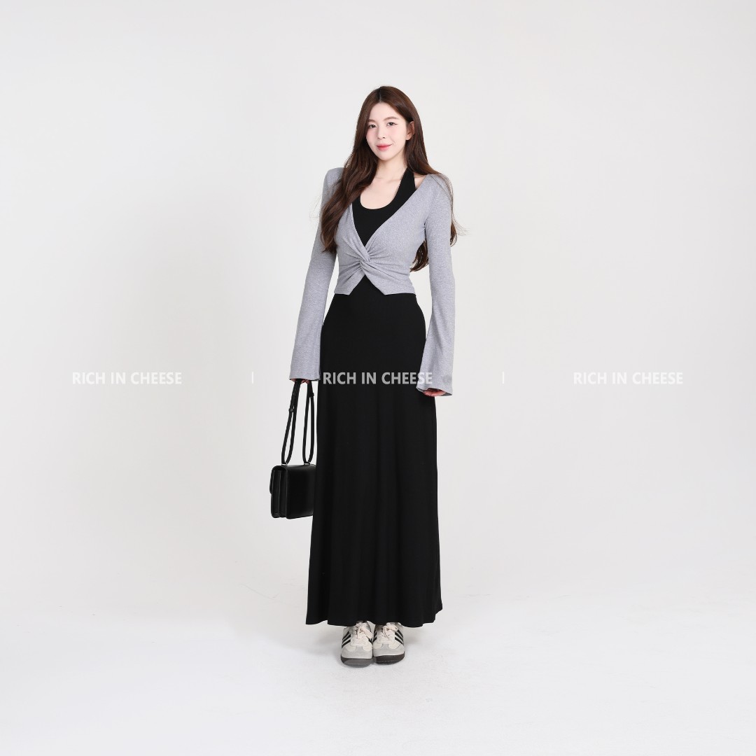 舒胡蕾 海边情书 假两件针织连衣裙显瘦拼接长裙气质时尚长款