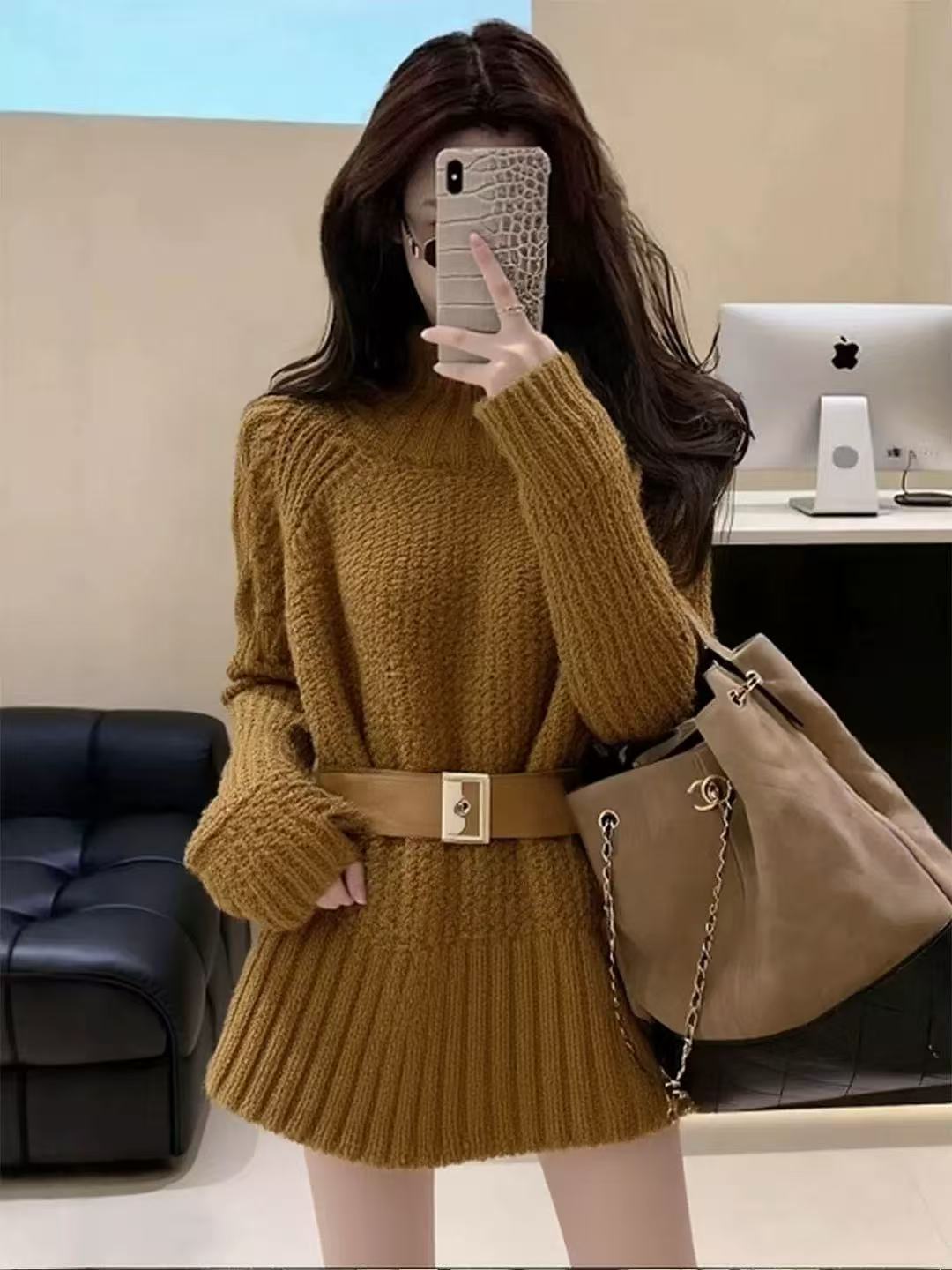 Z309贵气感御姐裙子名媛气质女神范大方得体慵懒松弛感收腰针织裙