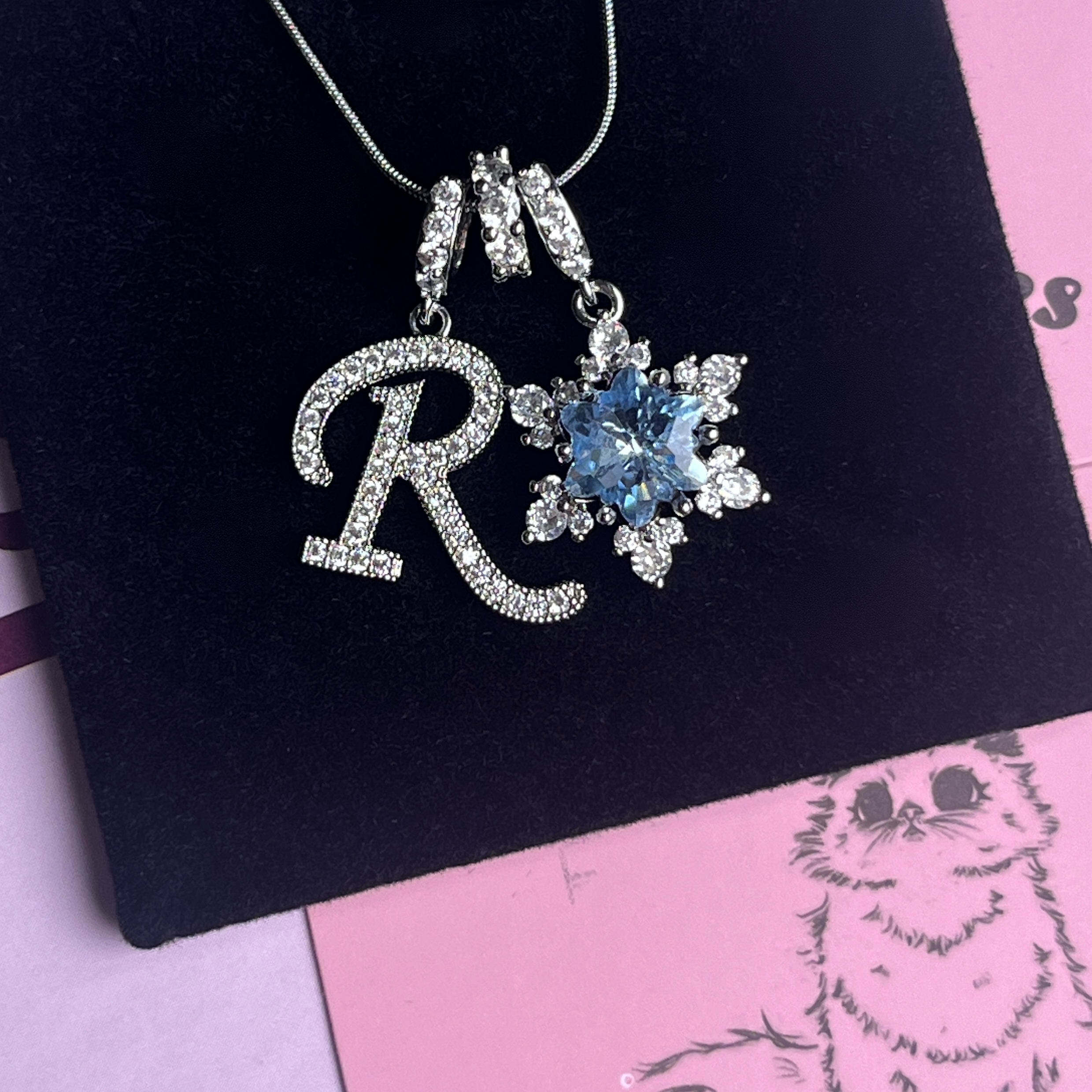 钛钢锆石项链 【情书】冬日恋歌字母定制系列蓝色雪花美式项链