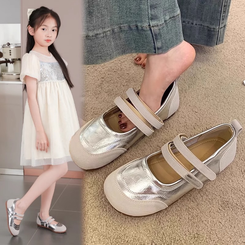 女童小皮鞋6-12岁潮新款公主风软底春秋配裙子银色豆豆鞋儿童鞋子