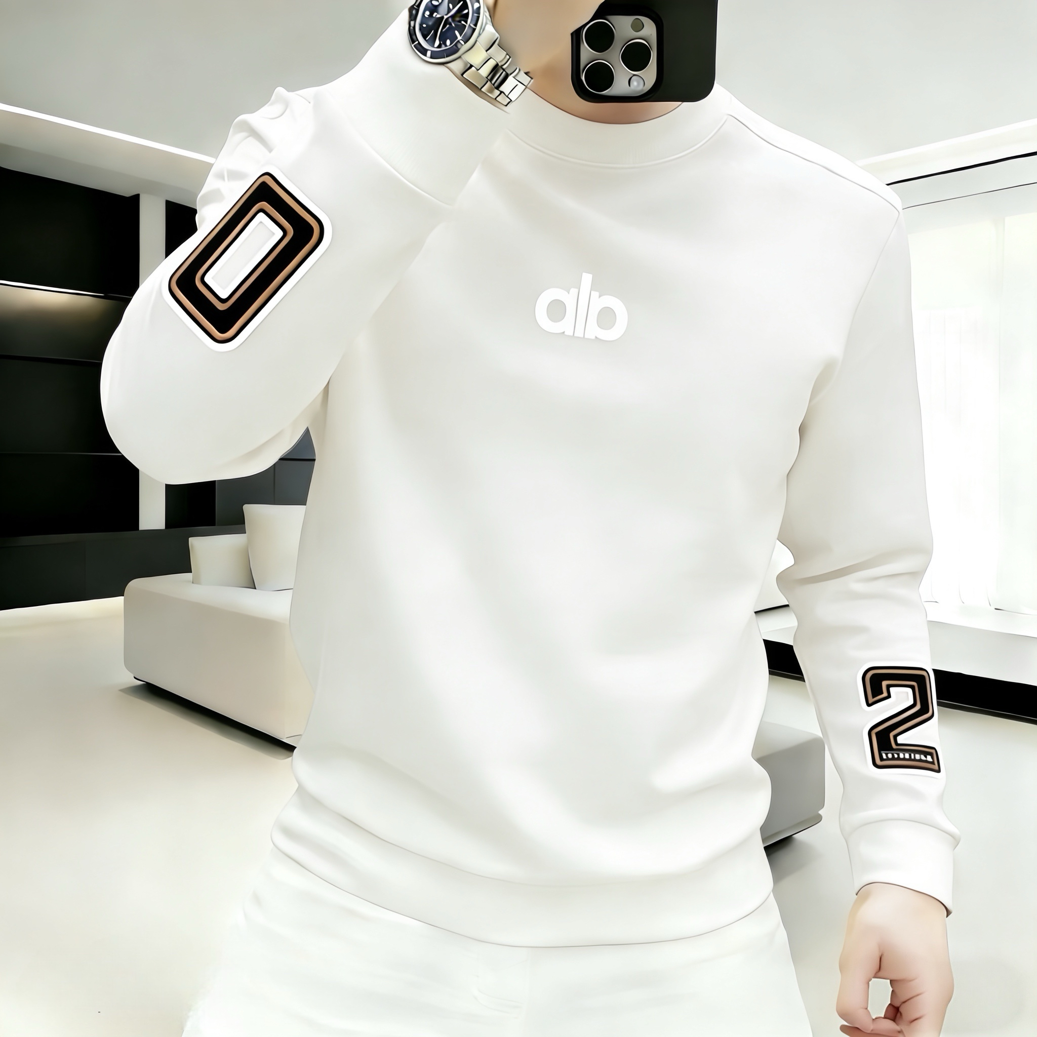 秋冬季潮牌印花字母加绒圆领卫衣男女同款时尚百搭加厚保暖打底衫