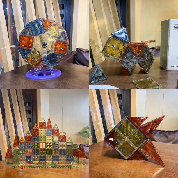 100ps磁力片送摩天轮+眼睛大自然彩窗磁铁拼装积木拼图