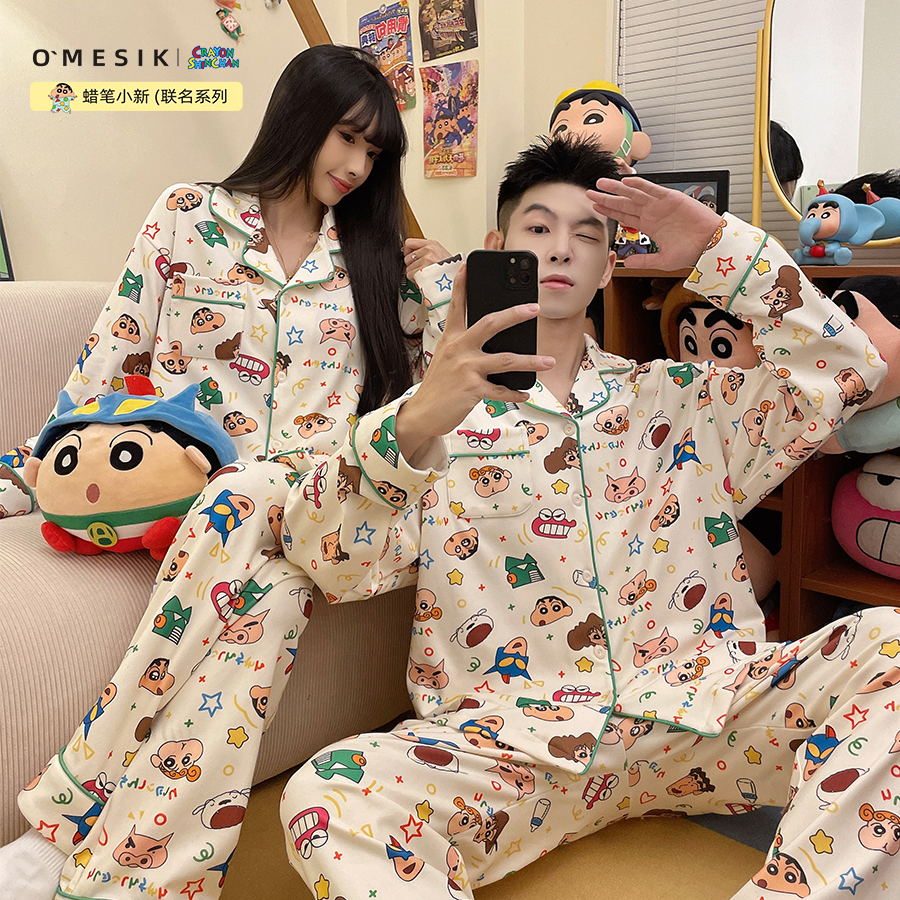 奥美诗嘉蜡笔小新联名情侣睡衣女秋冬季海岛绒男士家居服2025新款