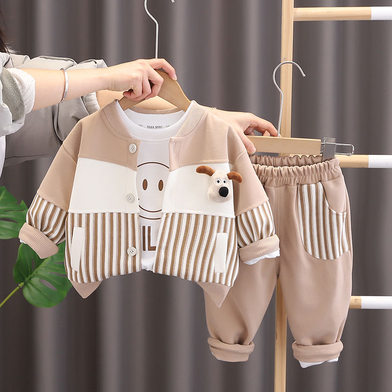 儿童春装外套开衫男宝宝套装分体三件套2025新款洋气男童春秋衣服