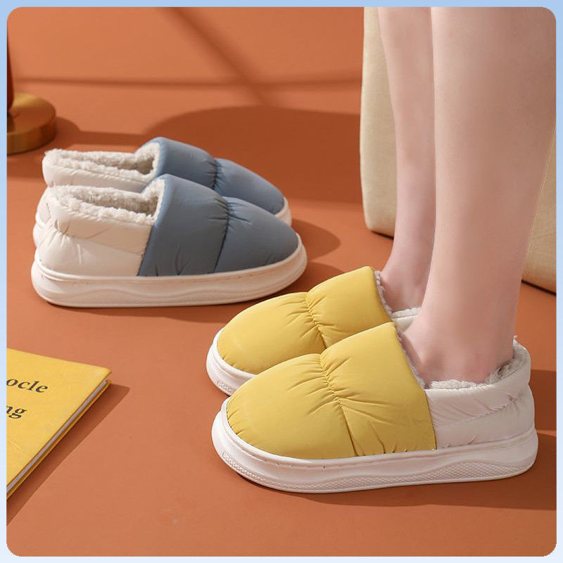 冬季羽绒布防水加绒包跟情侣棉拖居家外穿