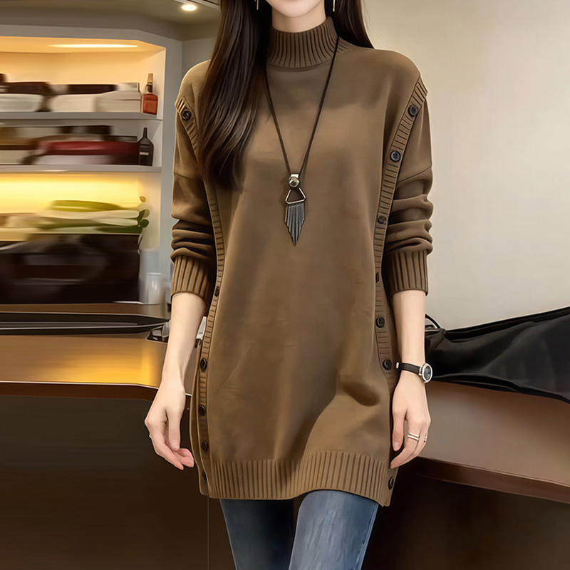 M917半高领套头针织衫2025秋冬季新款时尚宽松韩版减龄中长款上衣