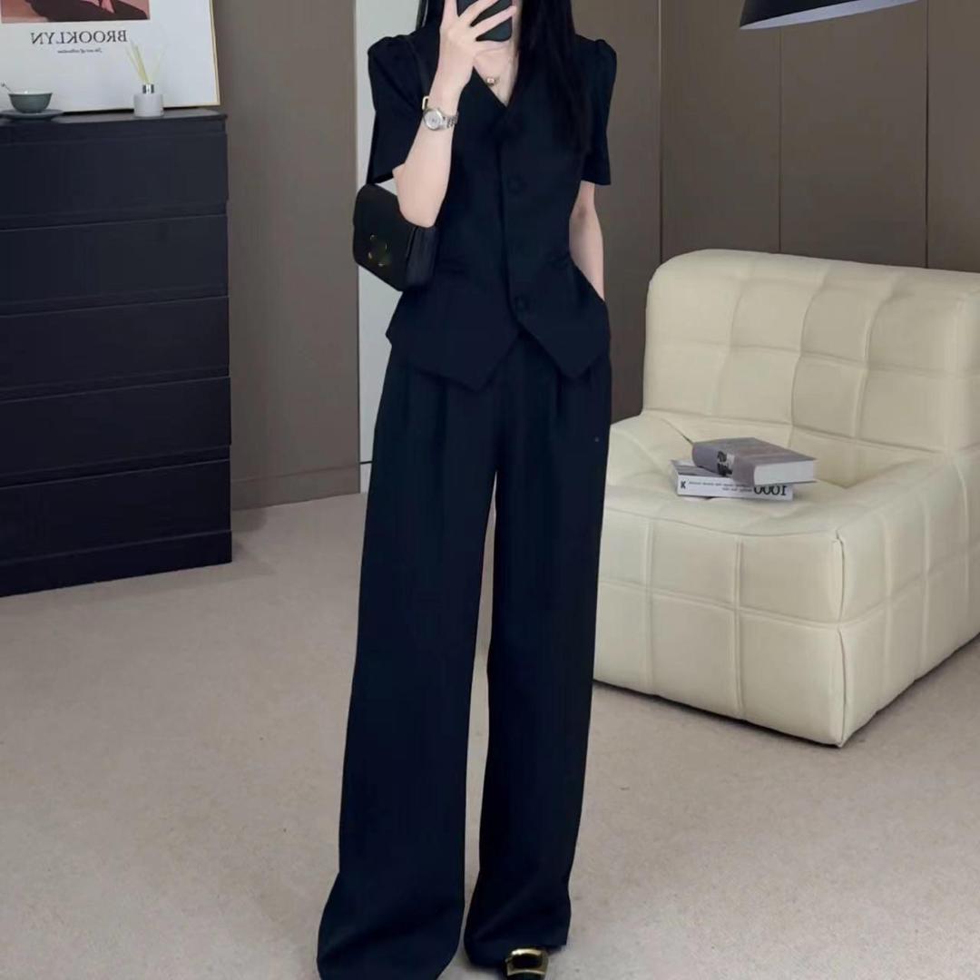 大码西装套装女高级感2025新款夏季薄款胖mm职业气质直筒裤两件套