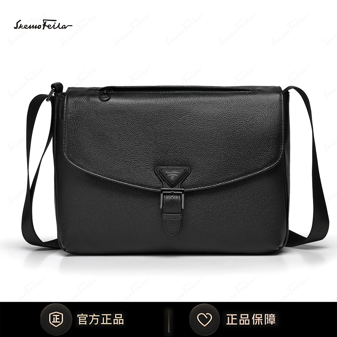 SKEMOFEILA头层牛皮大容量单背斜跨邮差包真皮百搭多功能商务休闲