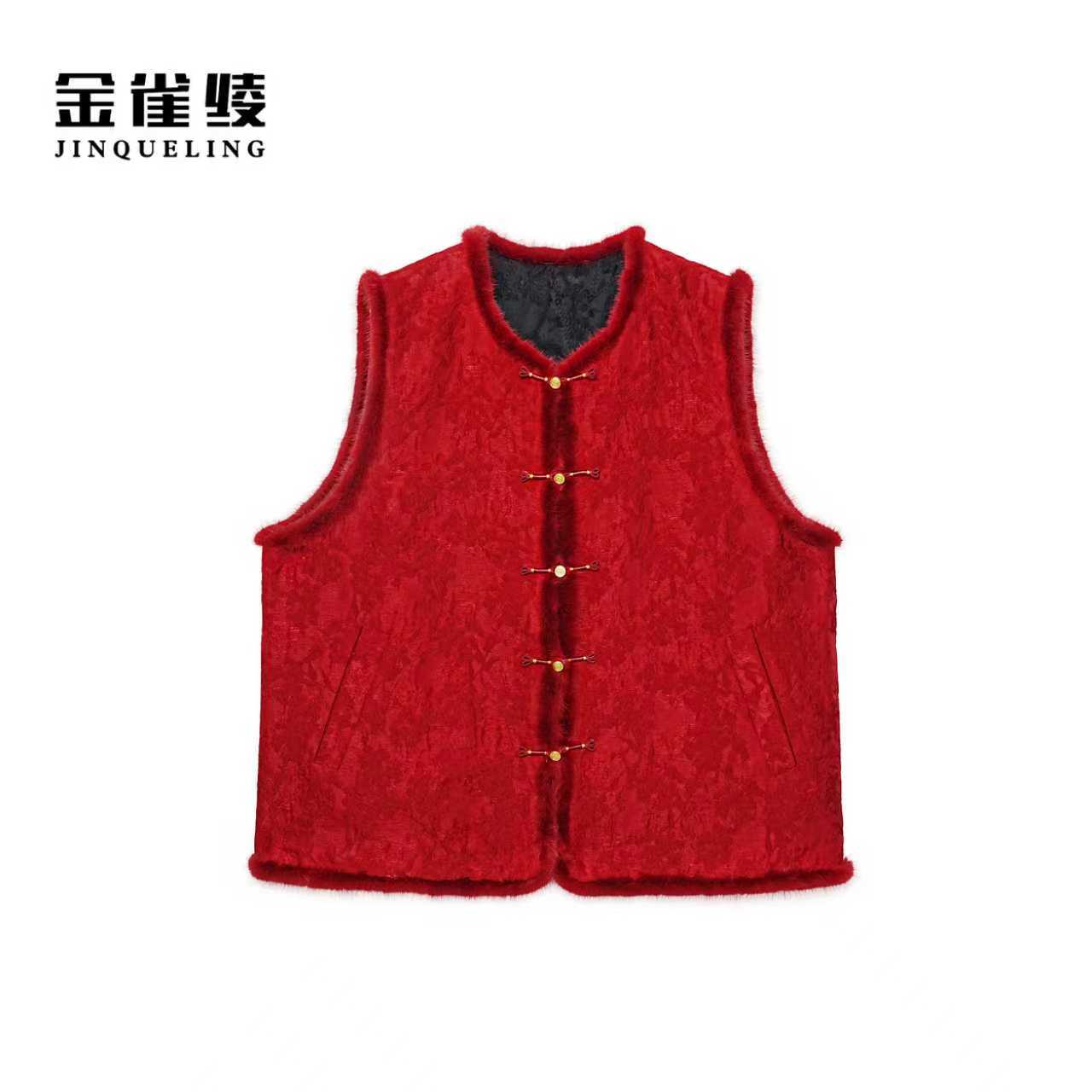 金雀绫【喜气洋洋】设计款国风潮流复古加宽加大马夹SZA4YW754