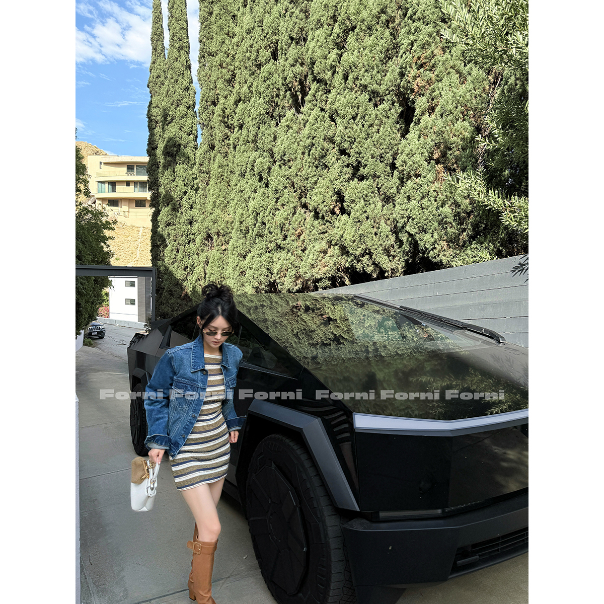 FORNI 遛弯t 早秋薄款条纹棉感长袖连衣裙