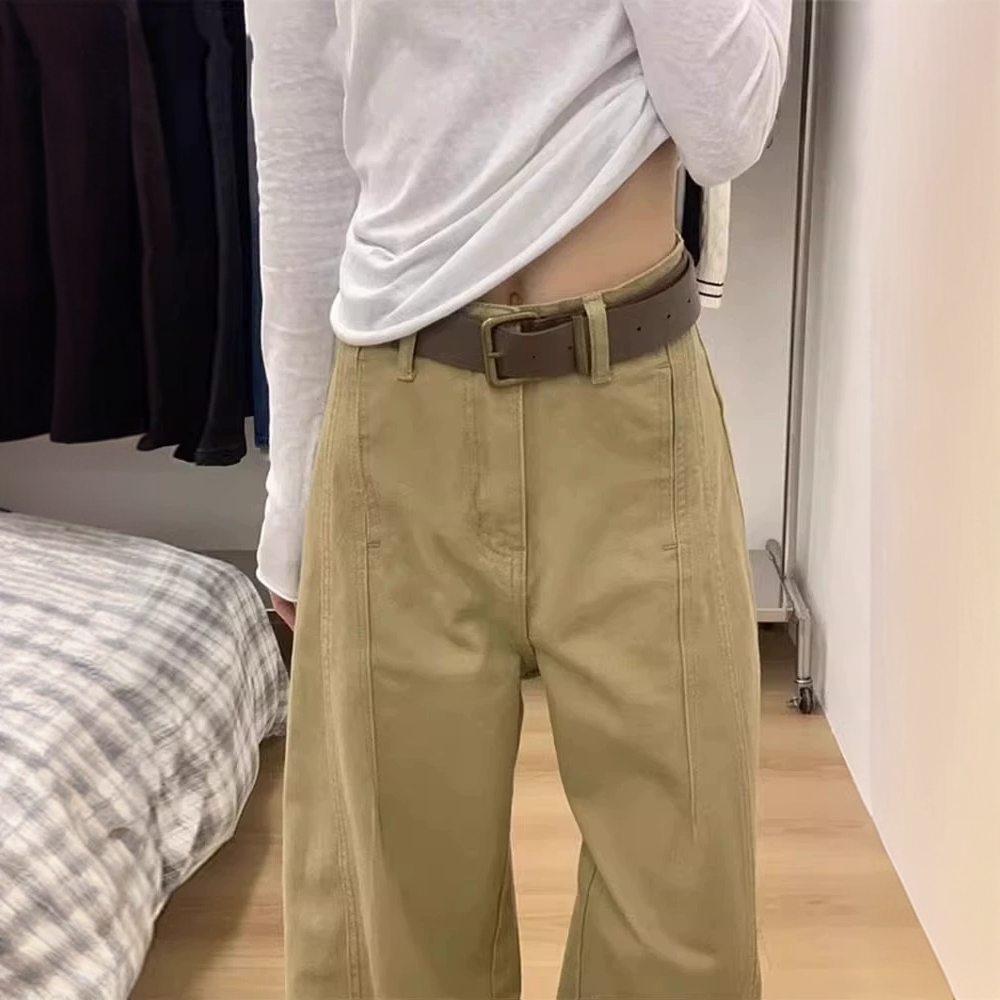 卡其色阔腿弯刀裤女2025年夏季新款高腰宽松显瘦垂感拖地直筒裤子