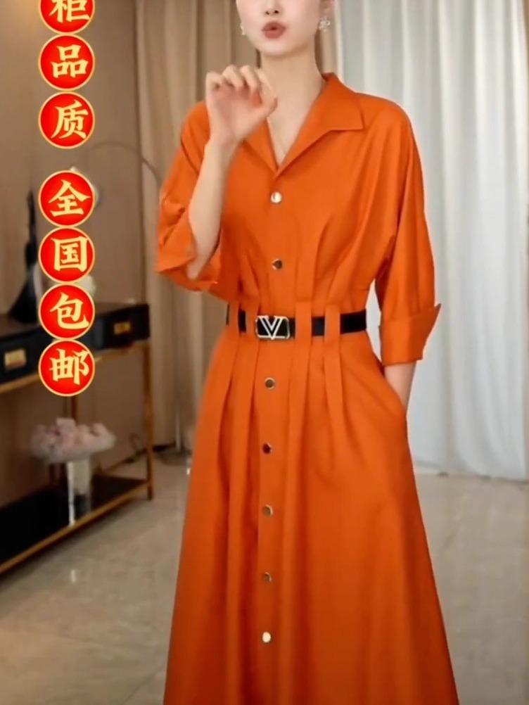 高端时尚轻奢高级感气质百搭衬衫裙女收腰显瘦遮肉减龄优雅连衣裙