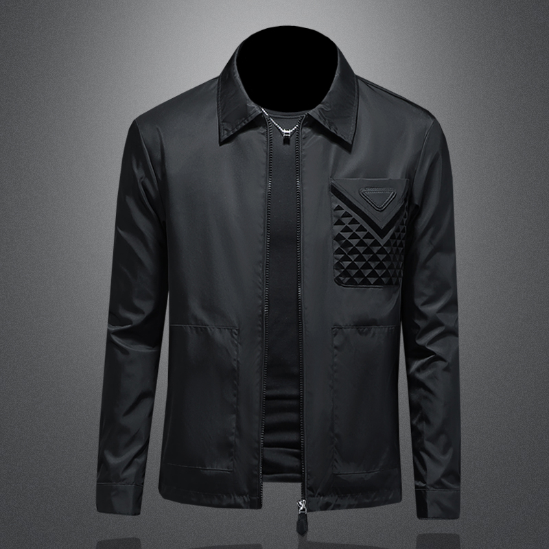 蒂斯派尔纯色简约百搭夹克男士休闲翻领韩版修身款外套潮牌高级感