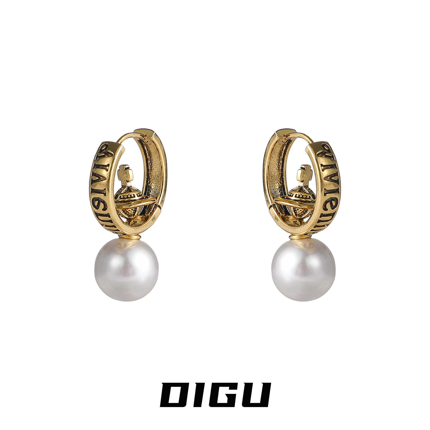 嘀咕家 铜合金仿珍珠耳饰 独特土星珍珠耳扣气质耳环一款两戴耳饰