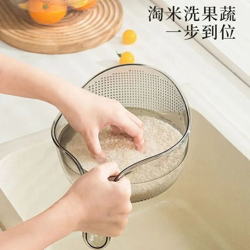 厨房淘米神器多功能洗米筛淘米盆沥水洗菜篮家用带手柄洗水果盆子