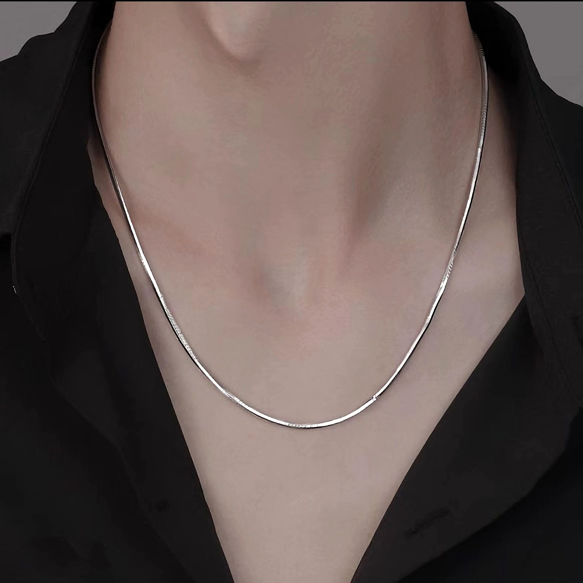 链子925银 2毫米极光八角锁骨链颈链925银项链镀铂金银链女款素链