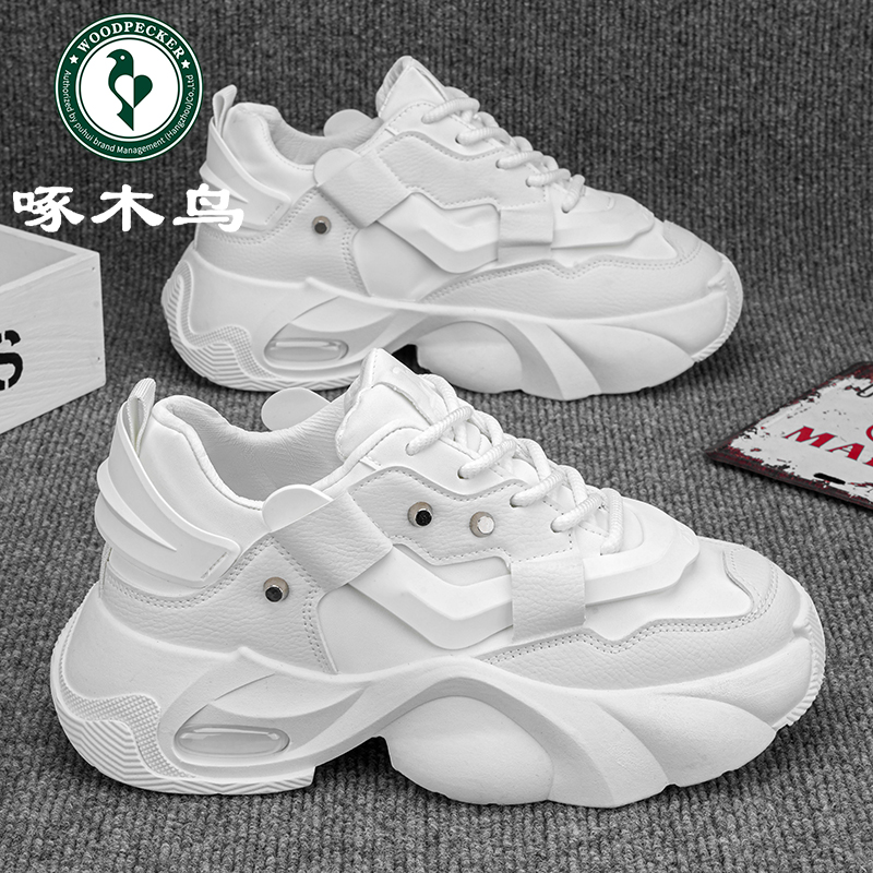 啄木鸟秋冬增高男鞋耐磨透气高档潮流小白鞋男士增高厚底老爹潮鞋