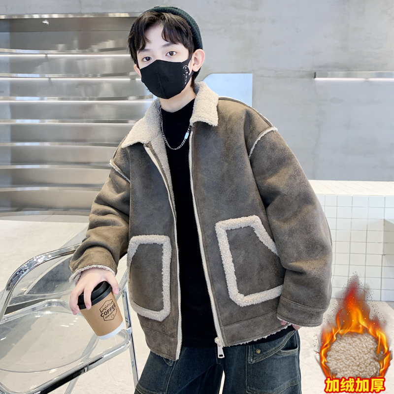 男童外套春秋冬款2025新款冬季男孩大儿童秋装加绒加厚皮毛一体潮