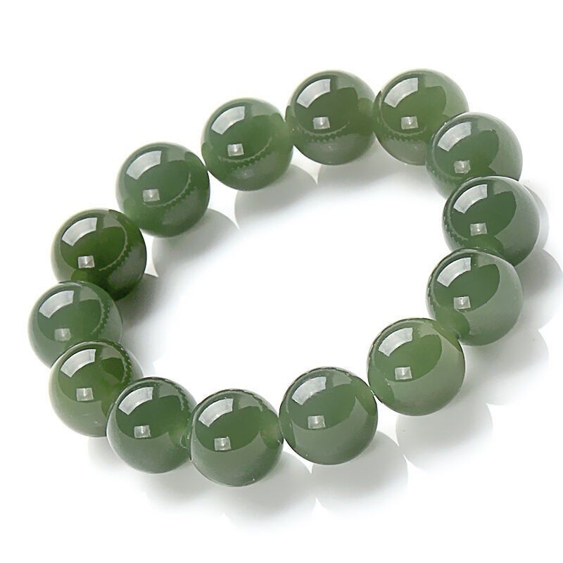 高档青海料和田玉手链男女款天然玉石手串男士青白玉圆珠转运玉珠