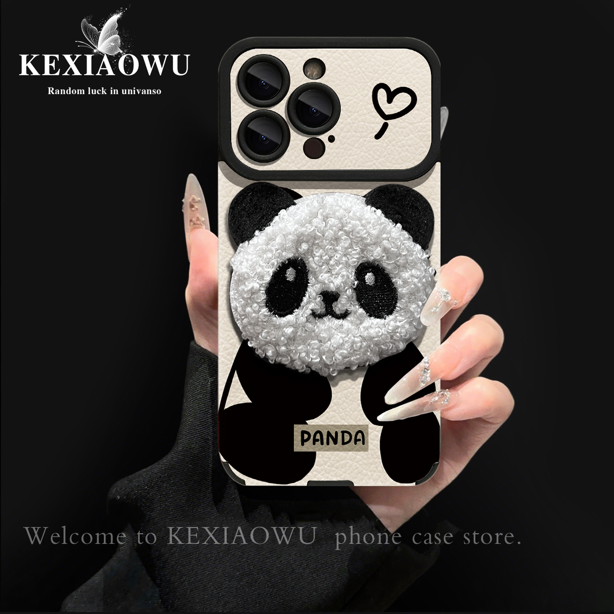大视窗可爱熊猫适用于苹果17PROMAX华为VIVO小米OPPO手链手机壳女