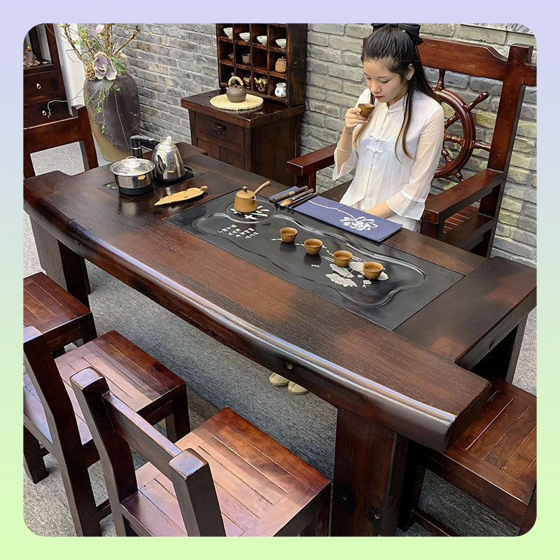 老船木茶桌椅组合中式实木功夫茶几方形家用茶台豪华整装实木茶桌