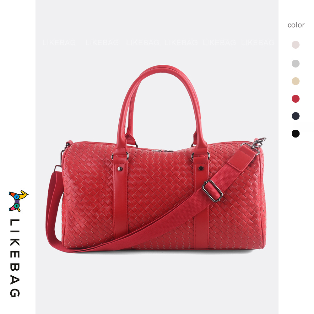 时尚高级感皮革编织包大容量手提女士旅行包出差旅游行李包