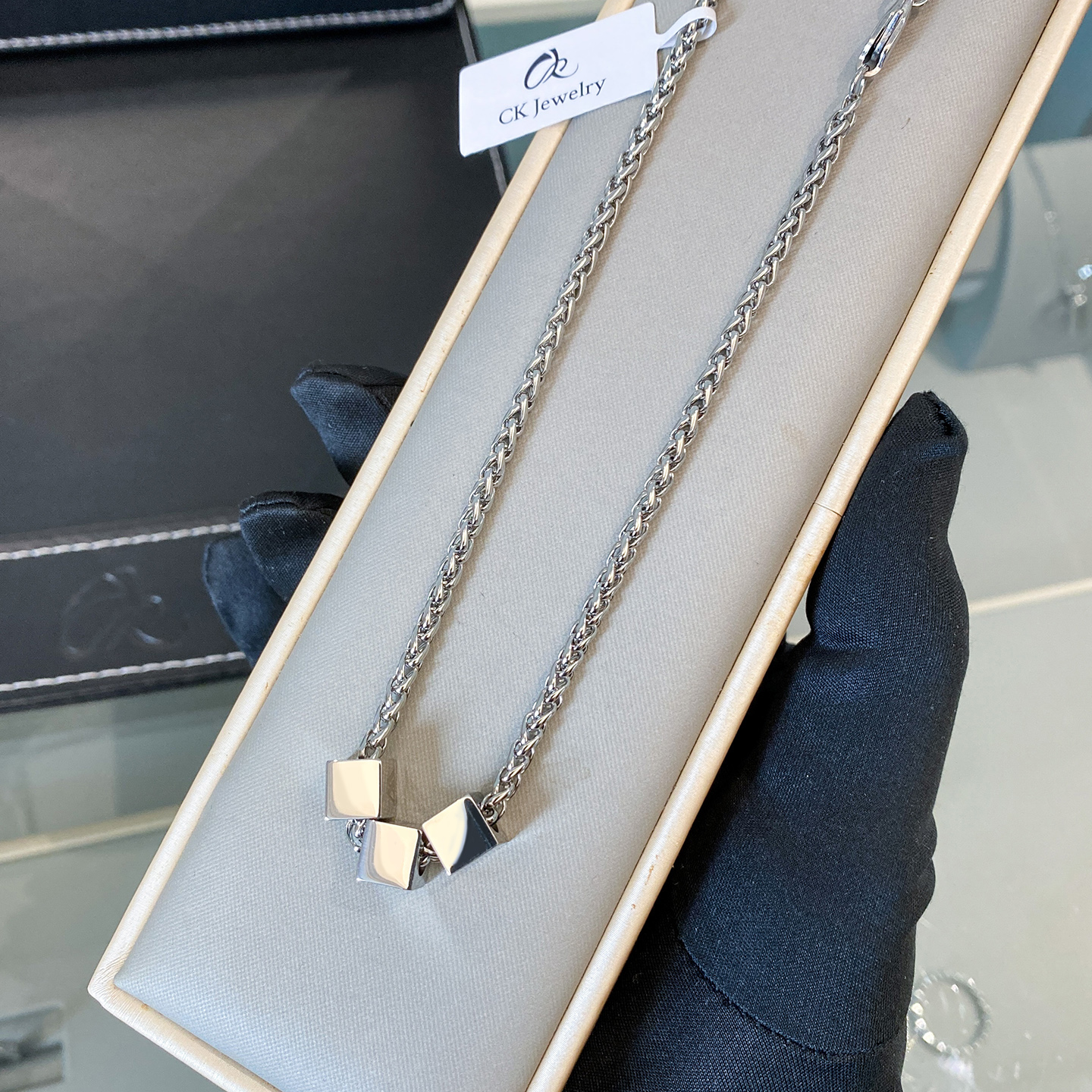 CK 钛钢项链 可自定义定制雕刻四面小方块潮流个性嘻哈男女项链