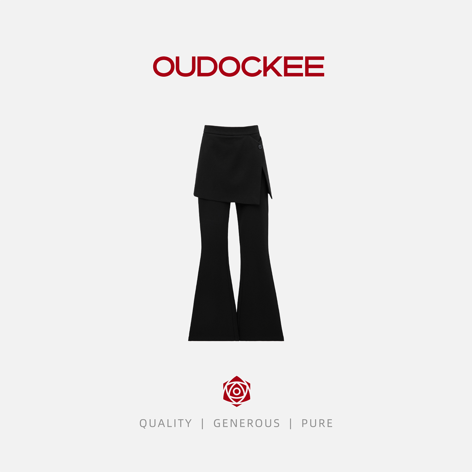 OUDOCKEE 鸥鸥【鸥鸥同款】设计感假两件屁帘微喇叭裙裤 KACE694T