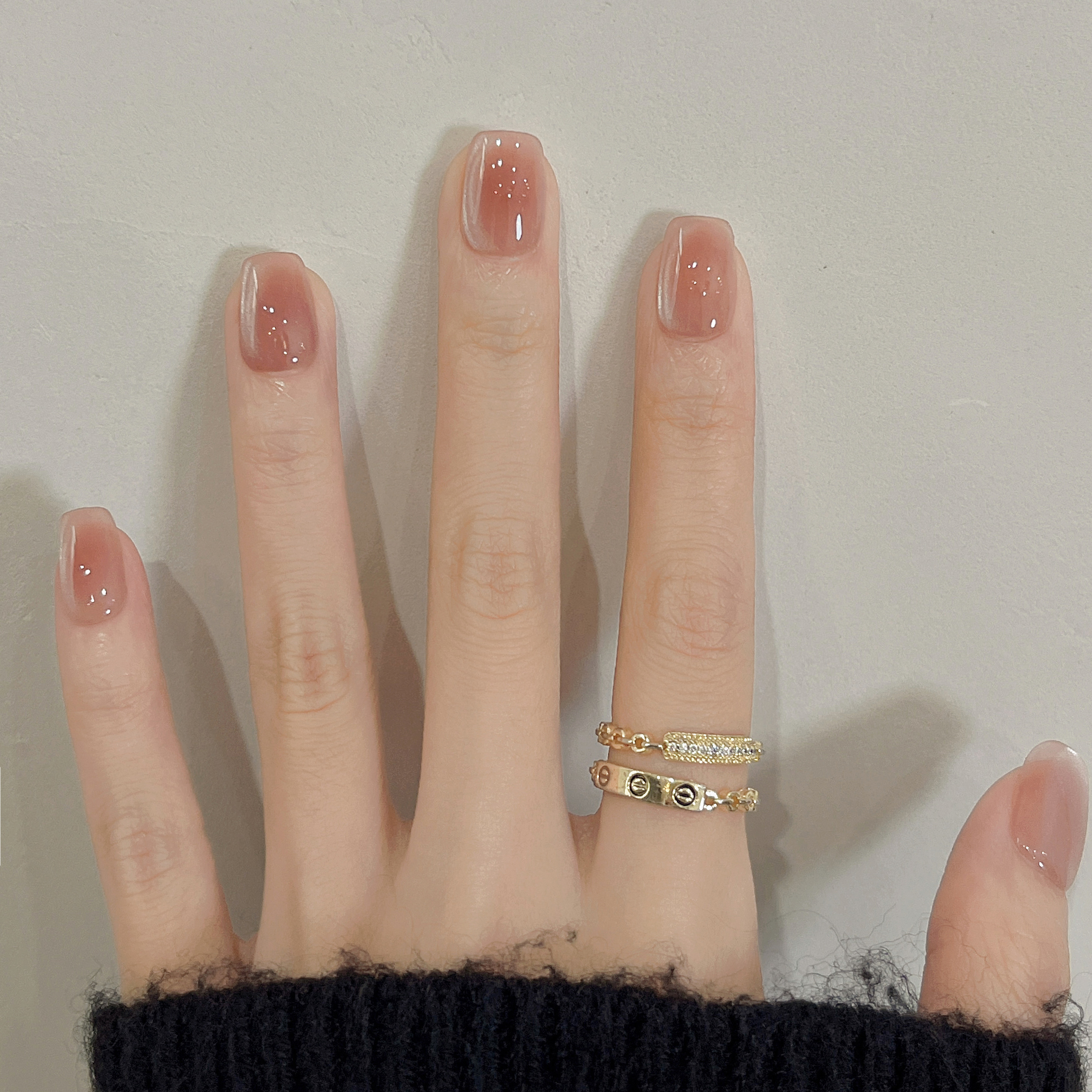 暮色沙滩 手工穿戴甲裸色腮红猫眼短方气质百搭温柔显白美甲贴片