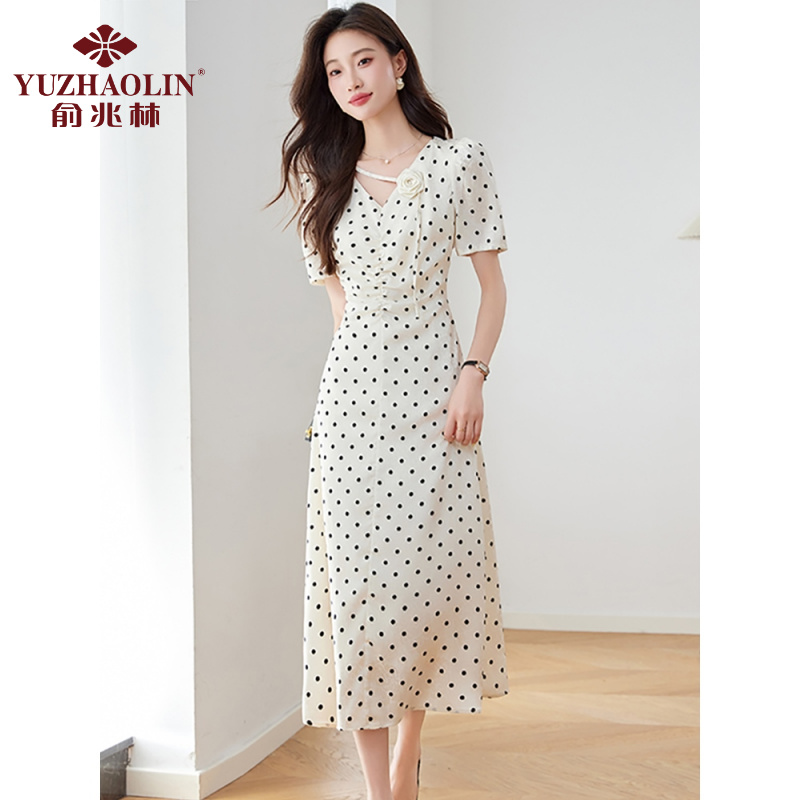 俞兆林法式波点仿真丝连衣裙女夏季新款今年流行时尚减龄显瘦漂亮
