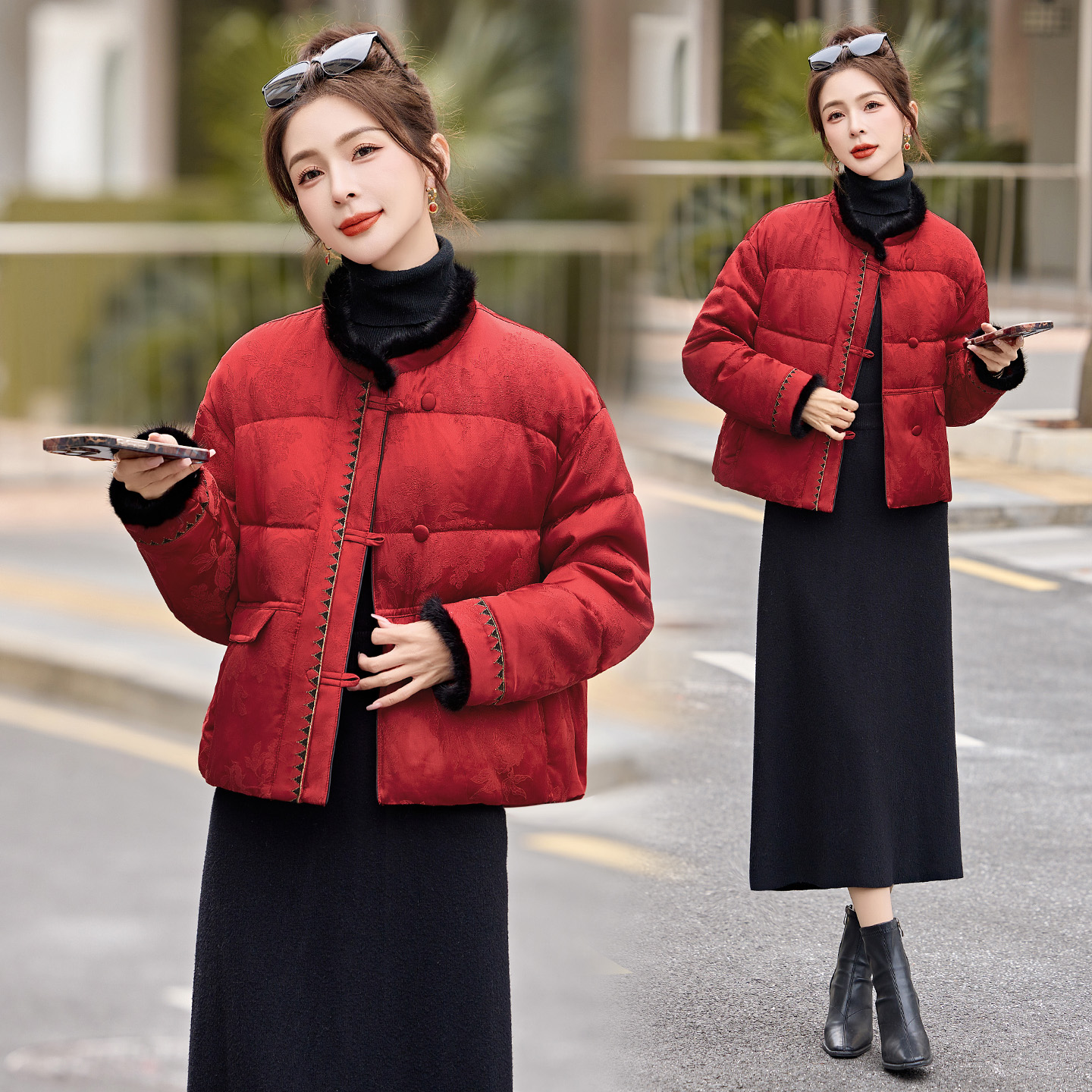 新年战袍复古中国红羽绒服盘扣保暖又显贵冬日气质保暖小个子外套