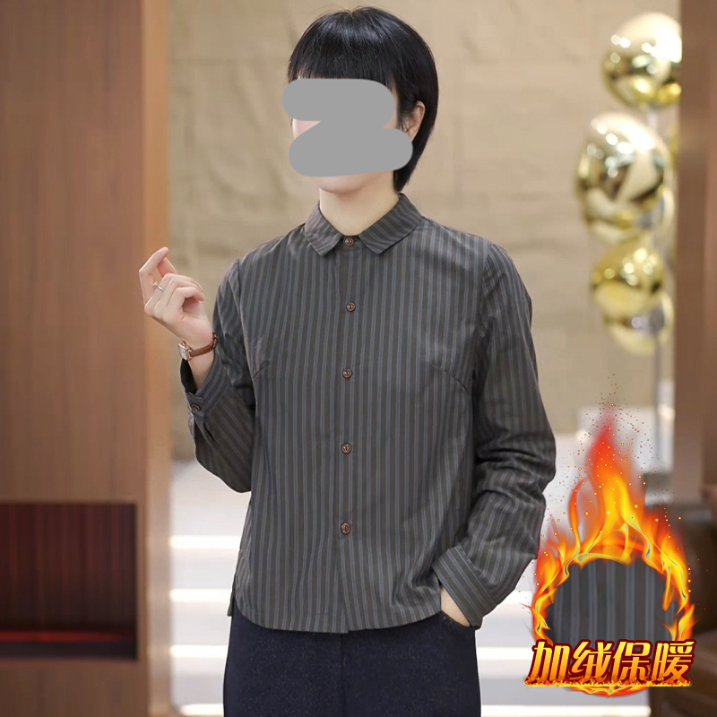 2025冬季新款时尚百搭设计感长袖衬衫女加绒加厚减龄拼接开衫上衣