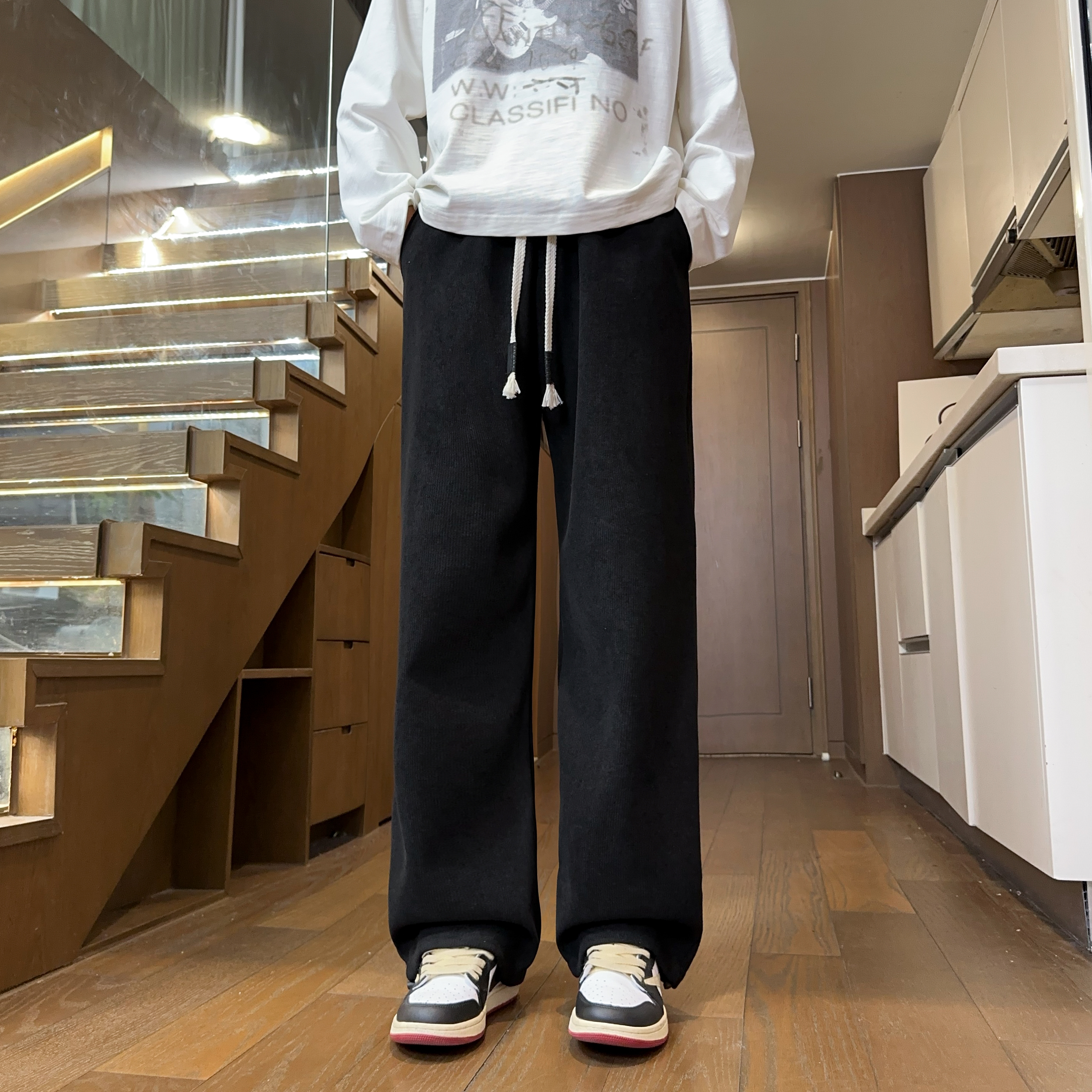 笙巡裤子男款秋冬季阔腿直筒裤百搭宽松休闲长裤运动潮流男生卫裤