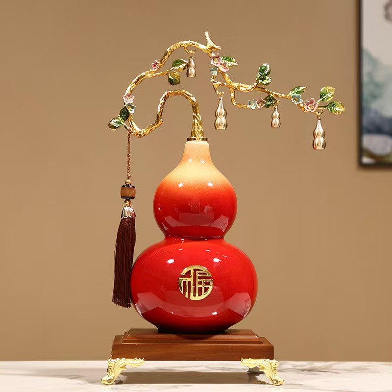 【师傅推荐】五福临门陶瓷葫芦摆件客厅玄关酒柜电视柜装饰品乔迁