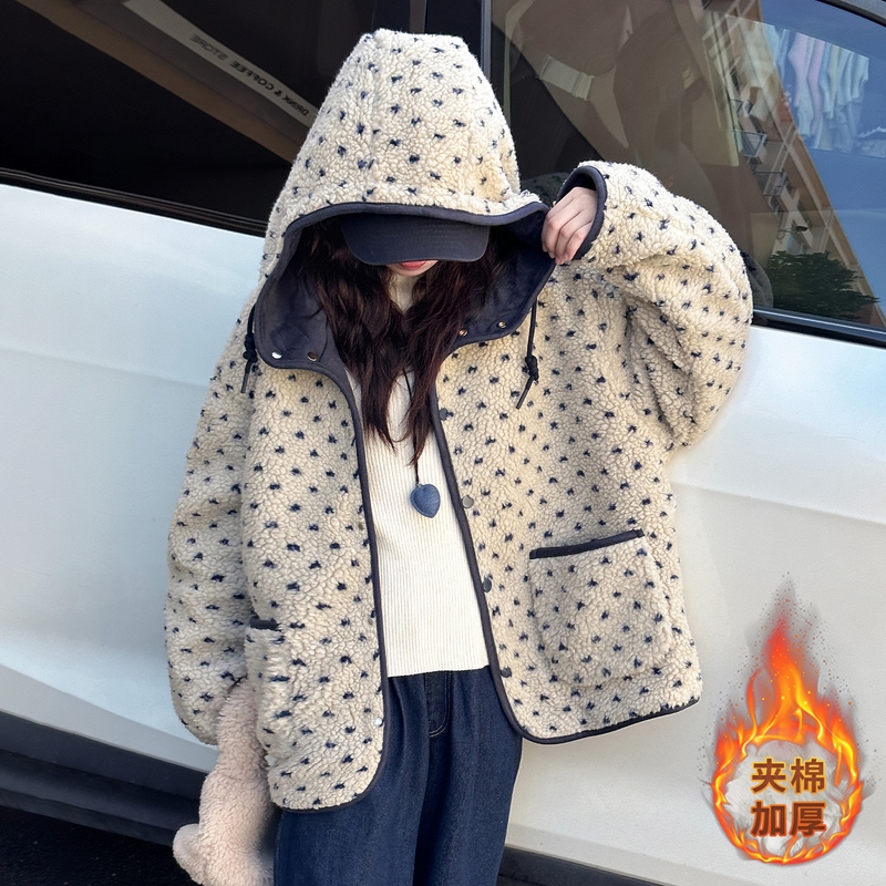 女童加厚棉服2025新款洋气中大童毛毛衣外套女孩秋冬夹棉连帽上衣