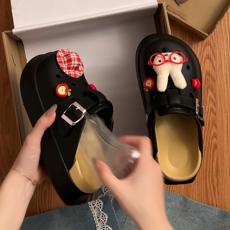 可爱米菲兔勃肯洞洞鞋女夏季外穿厚底休闲透气防滑包头半拖鞋秋千