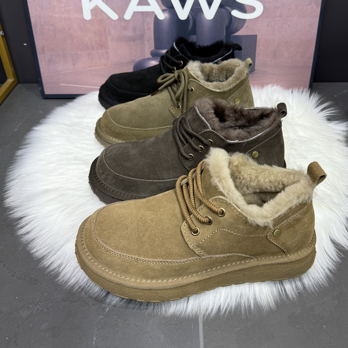 男士防滑加厚矮帮牛皮羊毛雪地靴8668