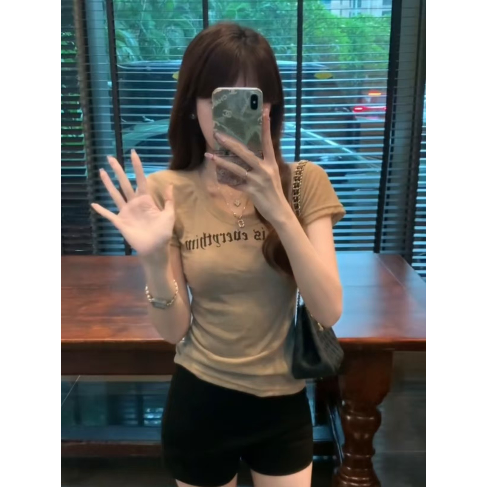 美式辣妹御姐风u领正肩短袖t恤女夏季小众设计感薄款微透性感上衣