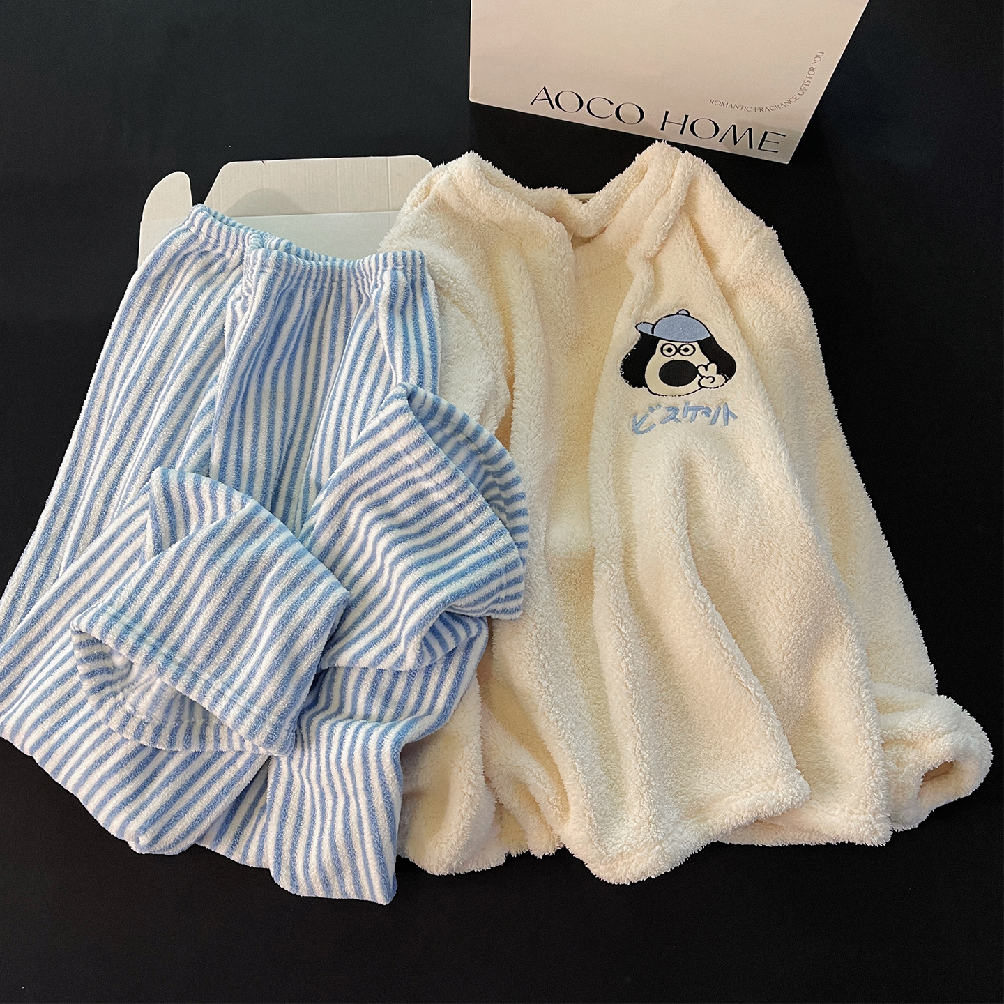 ins风可外穿睡衣女冬季新款米粒绒加绒加厚可爱小狗珊瑚绒家居服
