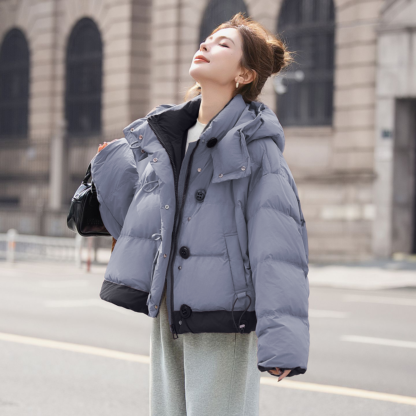 0302025冬季新款棉衣女短款时尚百搭棉袄韩版连帽撞色棉服