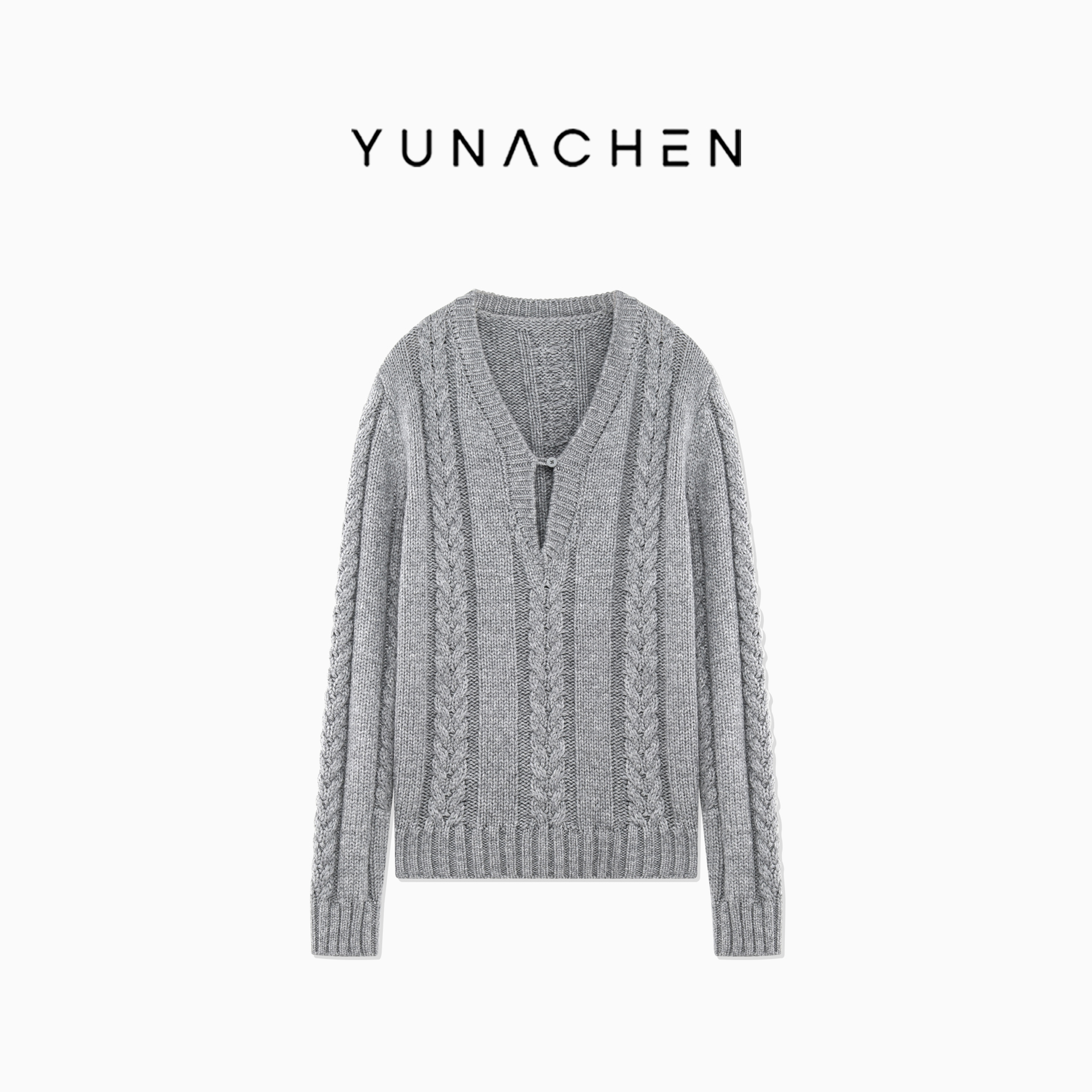 菠萝宝宝yuna【浪漫绮想】绵羊毛混纺绞花V领麻花套头针织衫YK22