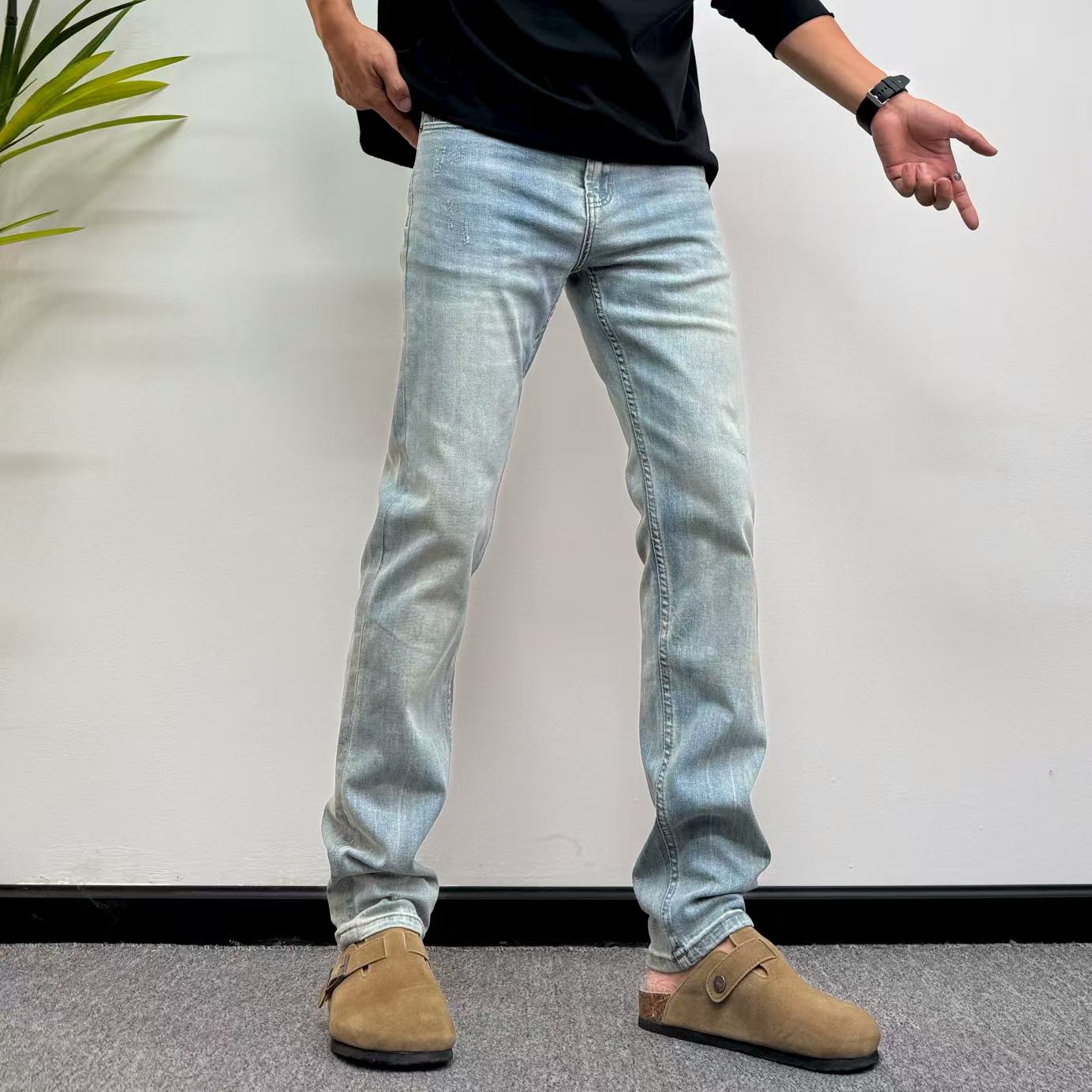 2025春秋简约水洗复古男士修身直筒时尚百搭男生衣服高级感牛仔裤